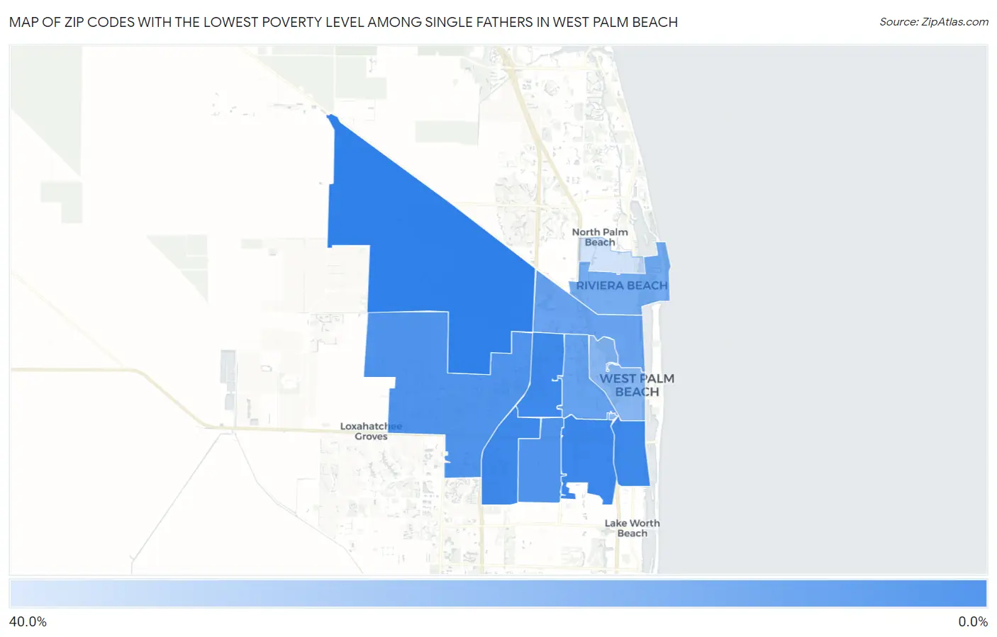 Zip Codes with the Lowest Poverty Level Among Single Fathers in West Palm Beach Map