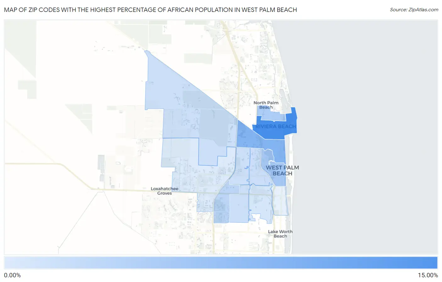 Zip Codes with the Highest Percentage of African Population in West Palm Beach Map