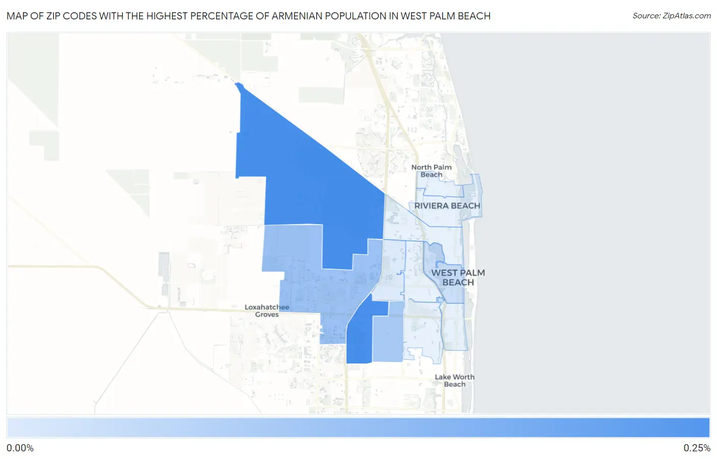 Zip Codes with the Highest Percentage of Armenian Population in West Palm Beach Map