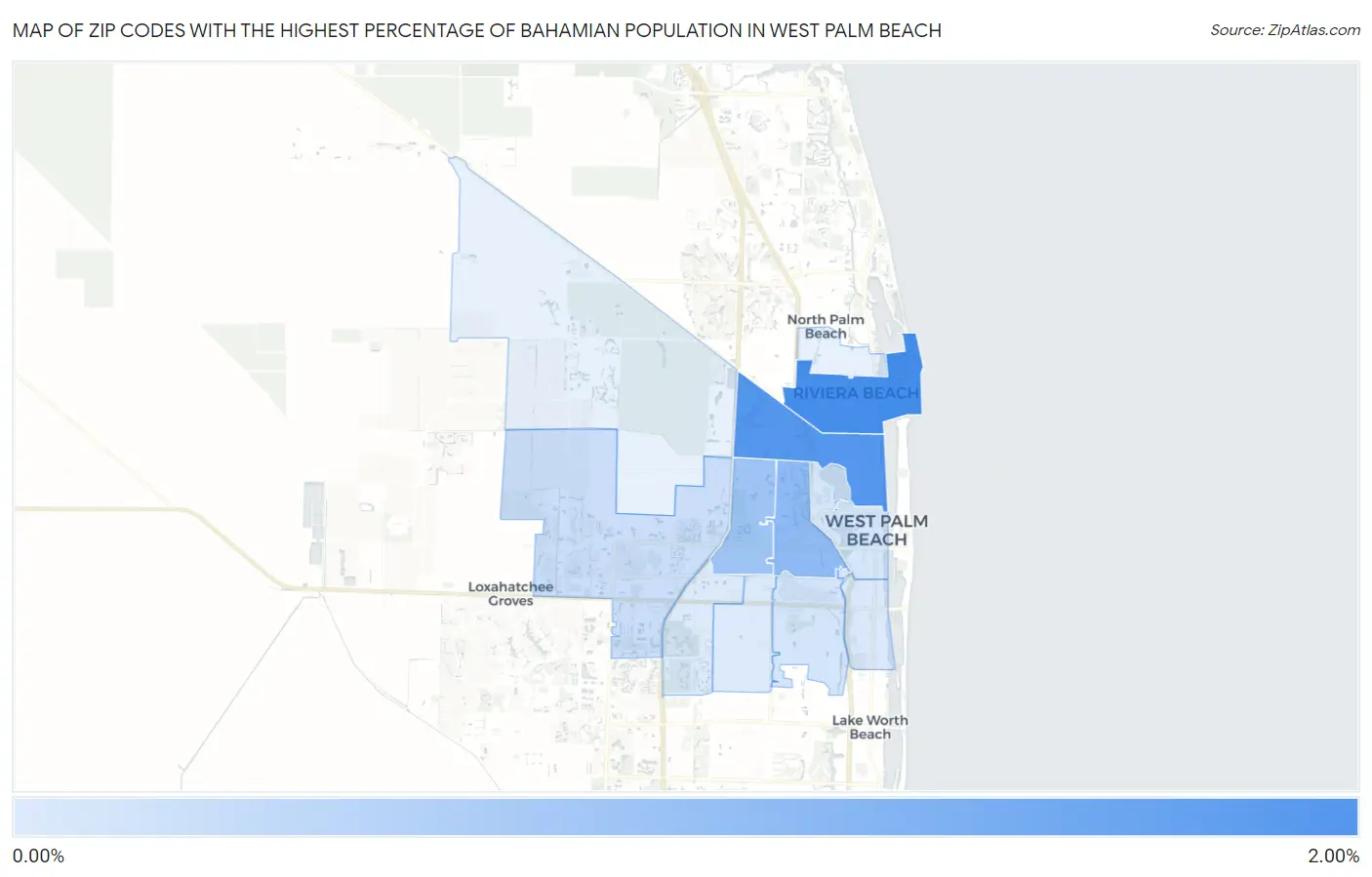 Zip Codes with the Highest Percentage of Bahamian Population in West Palm Beach Map
