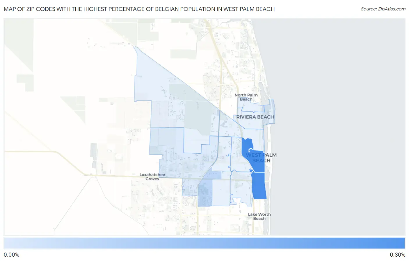 Zip Codes with the Highest Percentage of Belgian Population in West Palm Beach Map