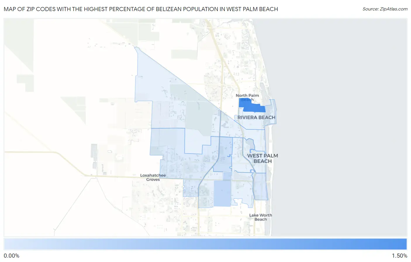 Zip Codes with the Highest Percentage of Belizean Population in West Palm Beach Map