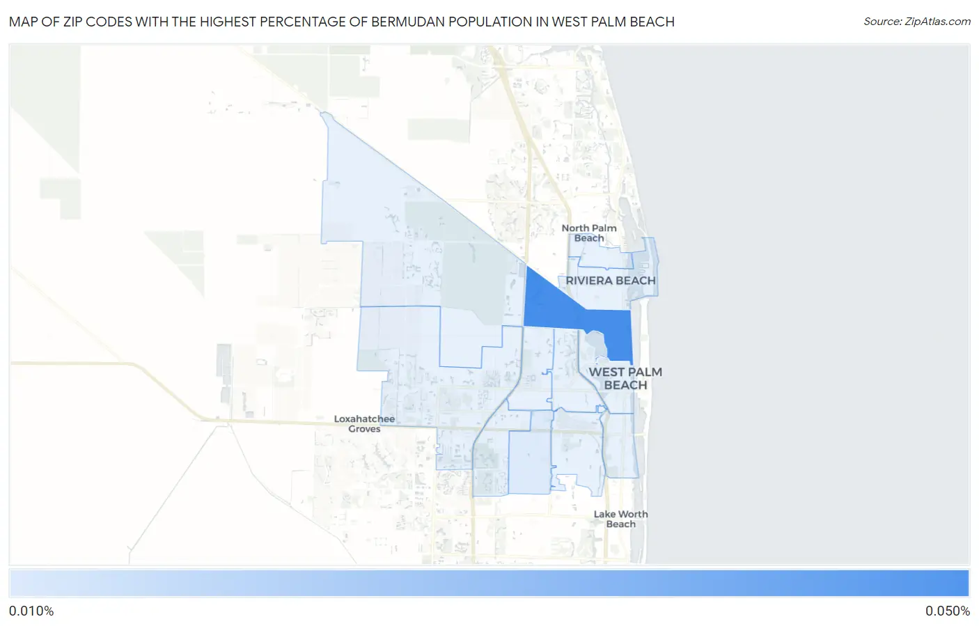 Zip Codes with the Highest Percentage of Bermudan Population in West Palm Beach Map