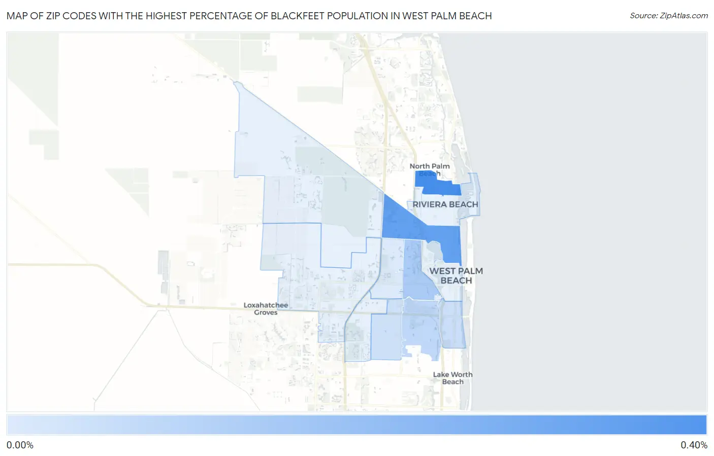 Zip Codes with the Highest Percentage of Blackfeet Population in West Palm Beach Map