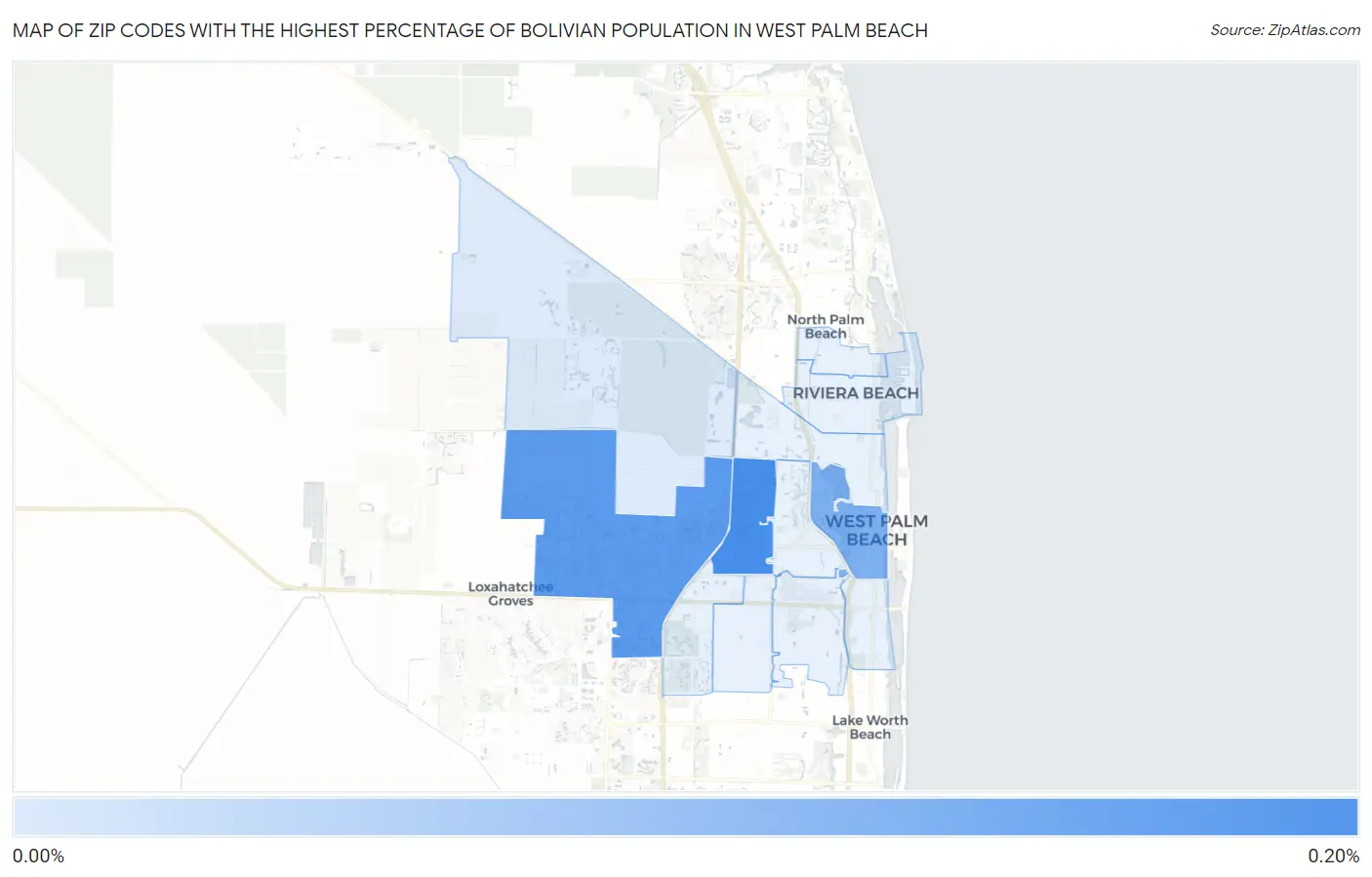 Zip Codes with the Highest Percentage of Bolivian Population in West Palm Beach Map
