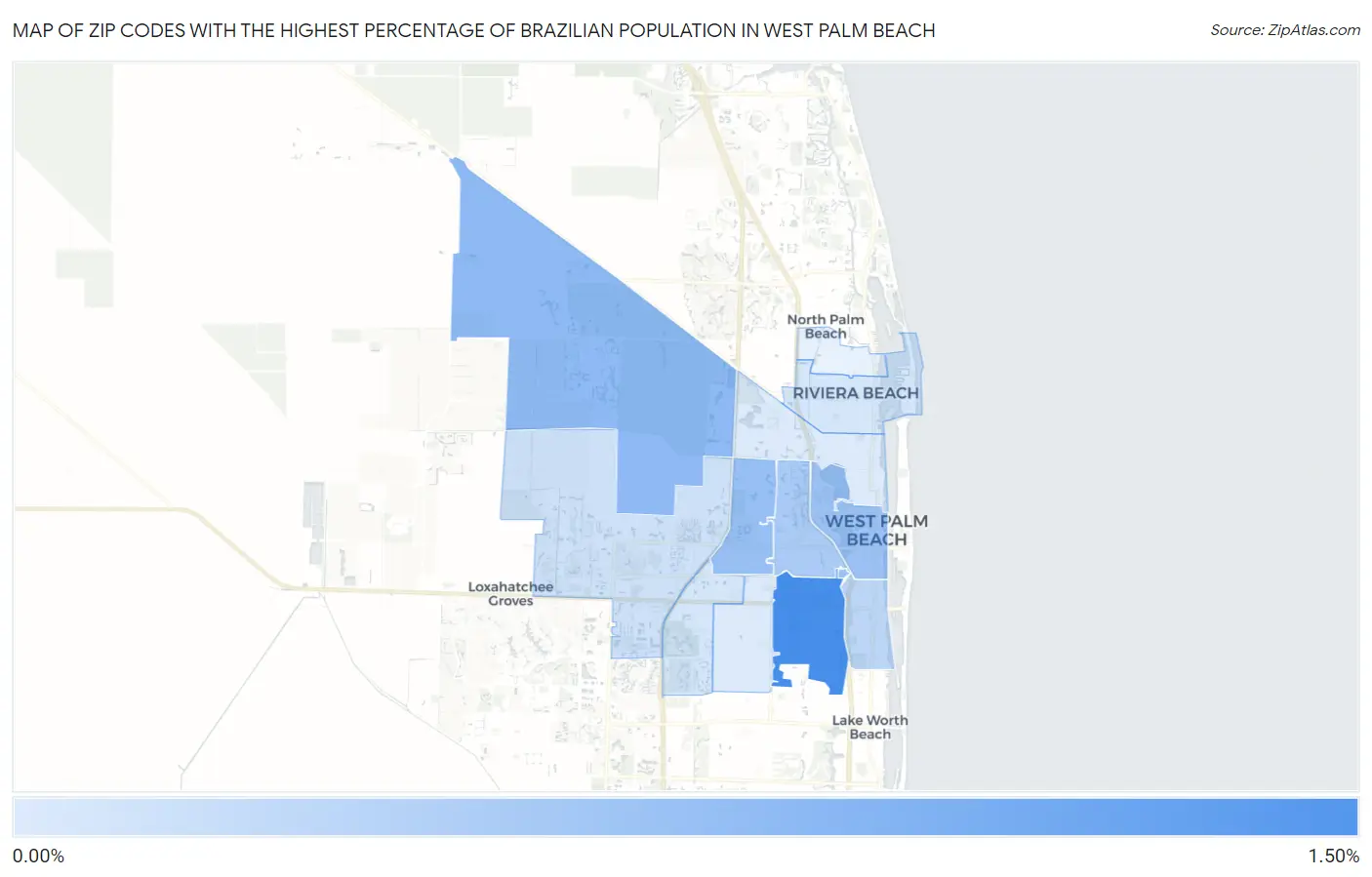 Zip Codes with the Highest Percentage of Brazilian Population in West Palm Beach Map
