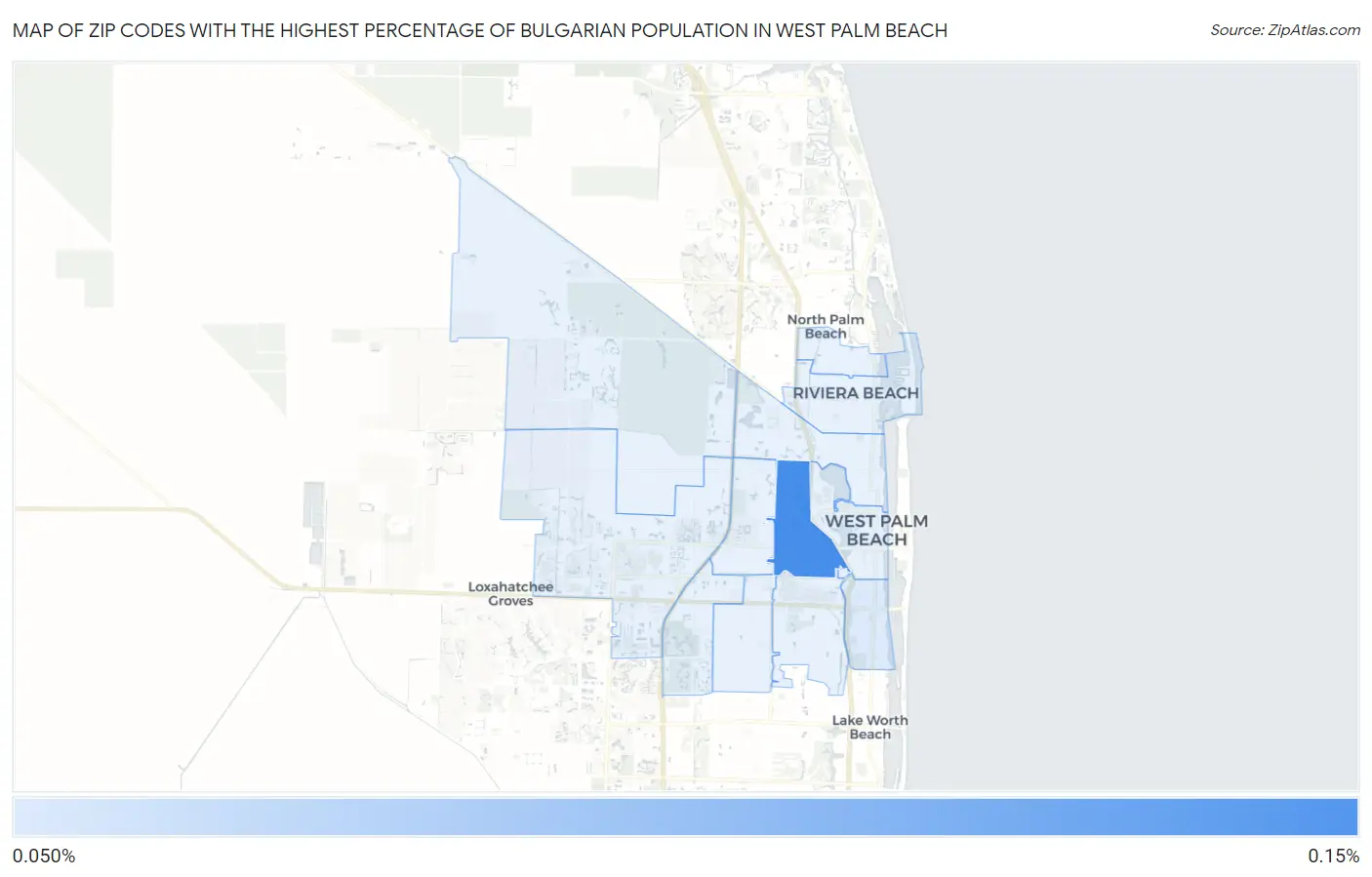 Zip Codes with the Highest Percentage of Bulgarian Population in West Palm Beach Map