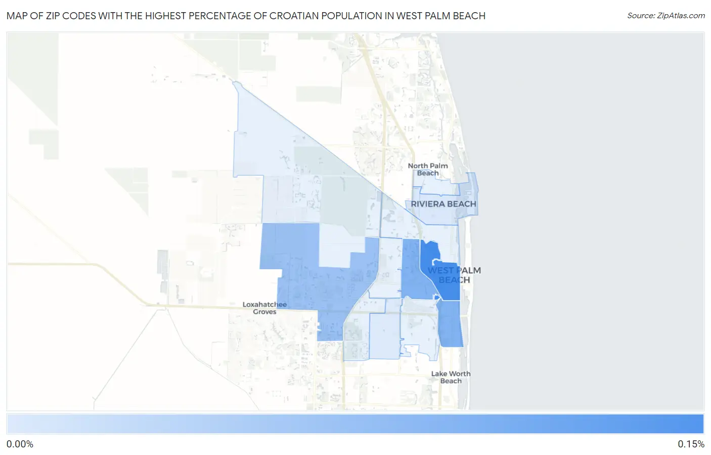 Zip Codes with the Highest Percentage of Croatian Population in West Palm Beach Map
