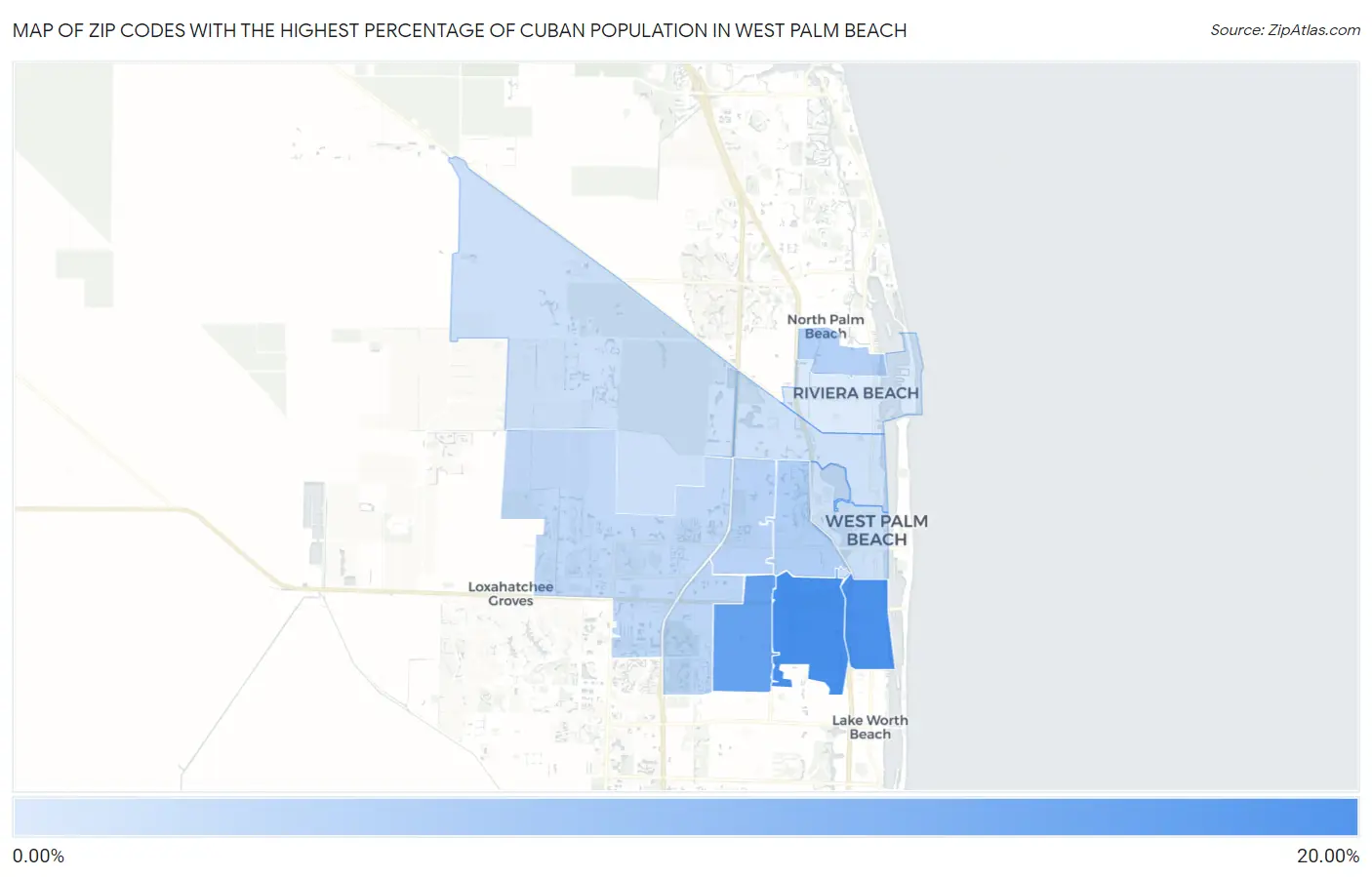Zip Codes with the Highest Percentage of Cuban Population in West Palm Beach Map