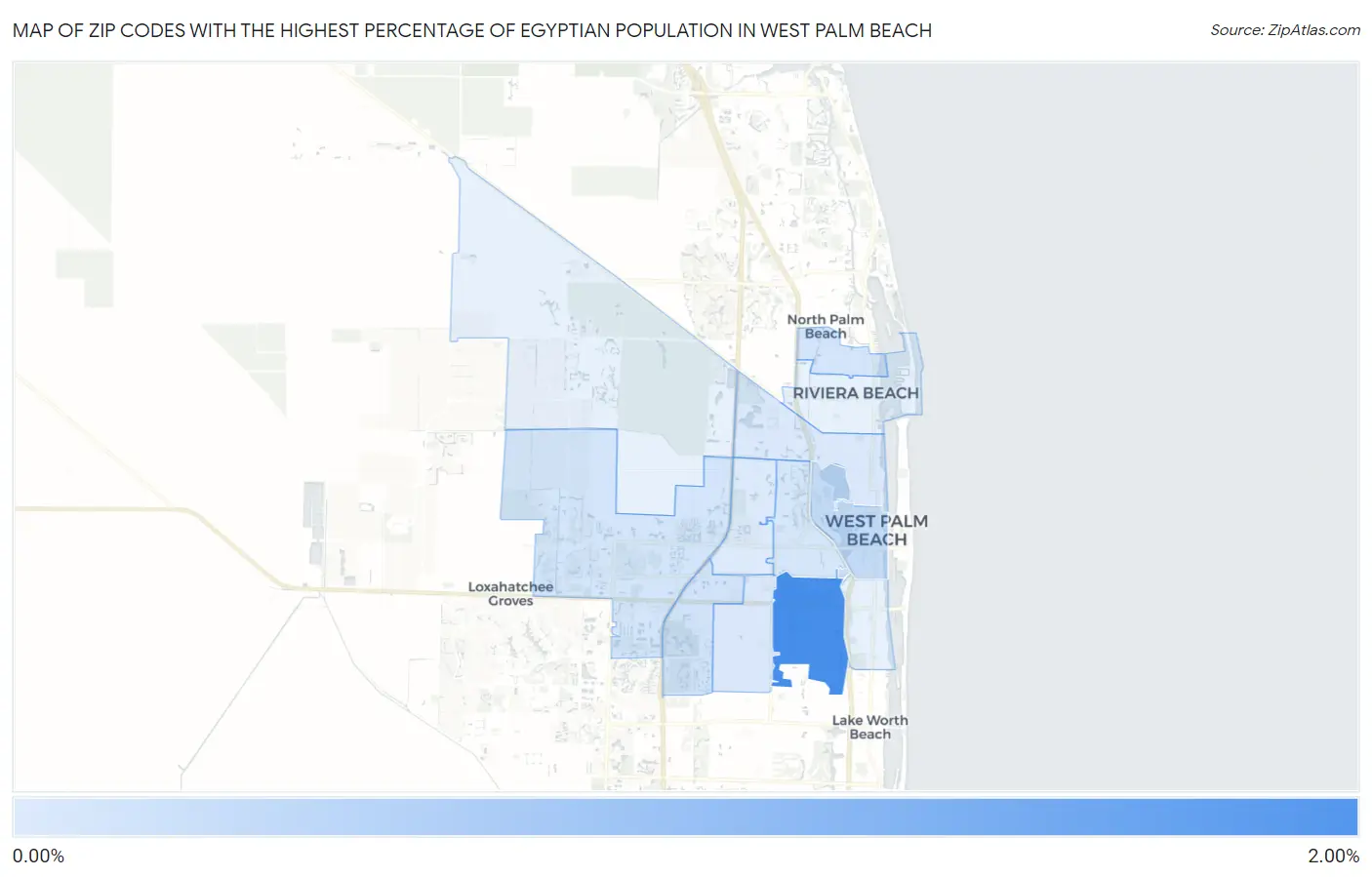 Zip Codes with the Highest Percentage of Egyptian Population in West Palm Beach Map