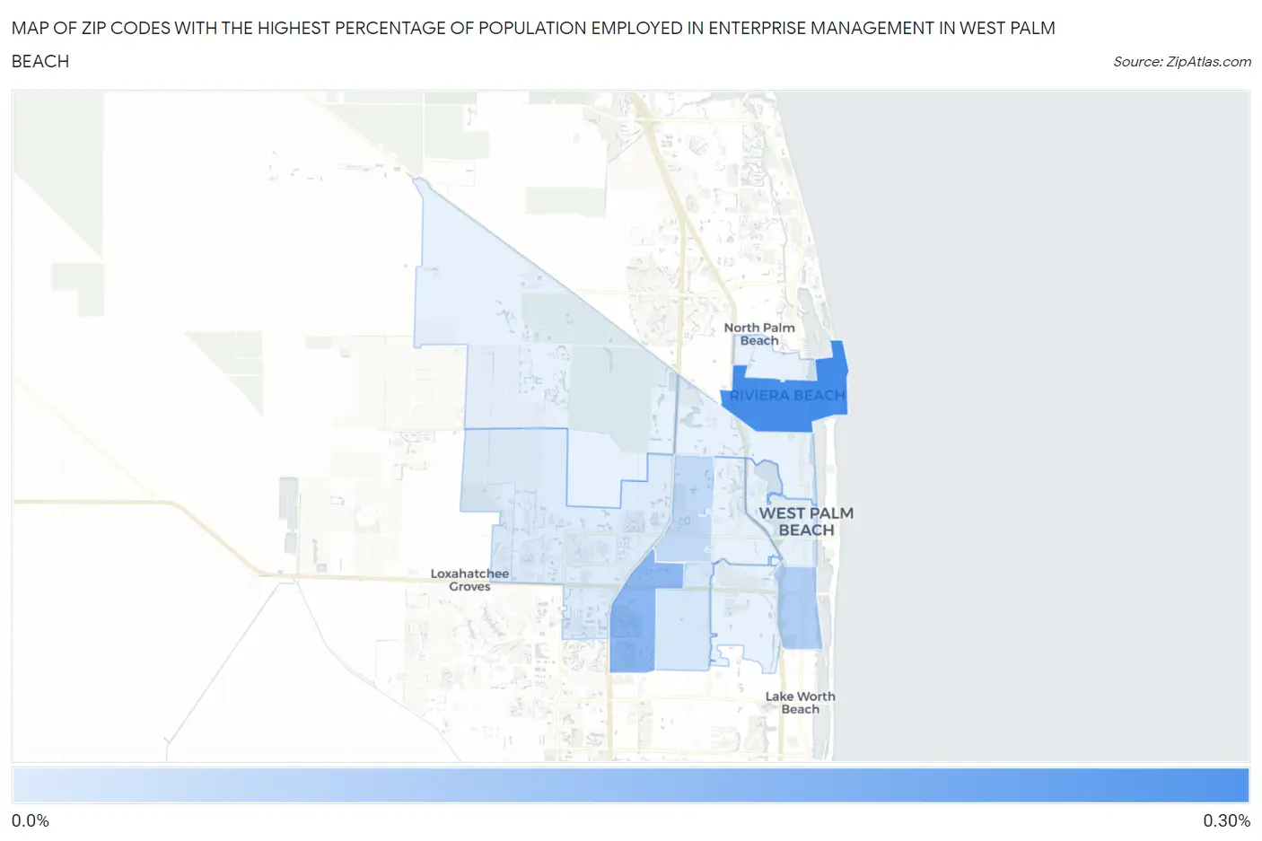 Zip Codes with the Highest Percentage of Population Employed in Enterprise Management in West Palm Beach Map