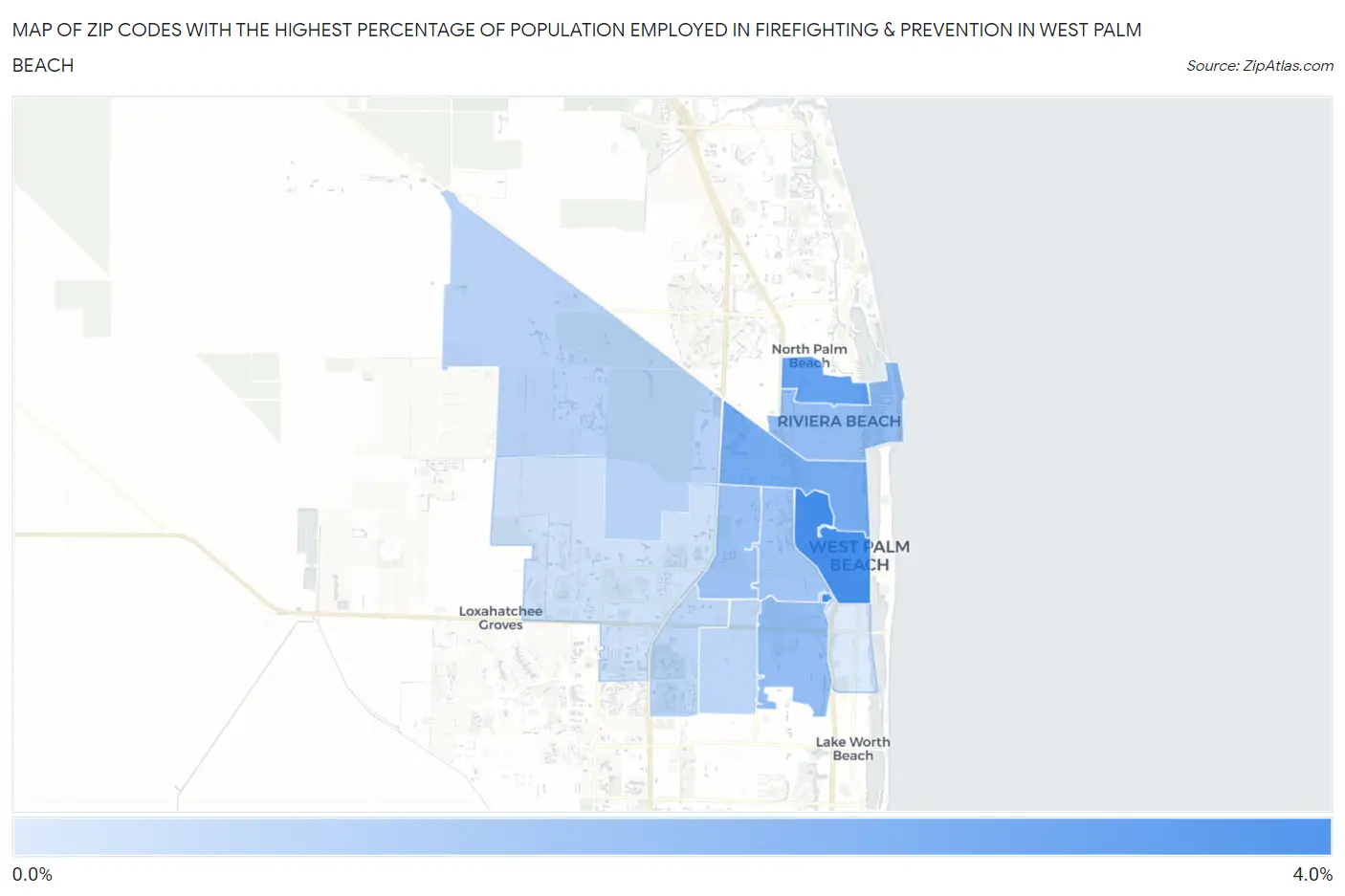 Zip Codes with the Highest Percentage of Population Employed in Firefighting & Prevention in West Palm Beach Map