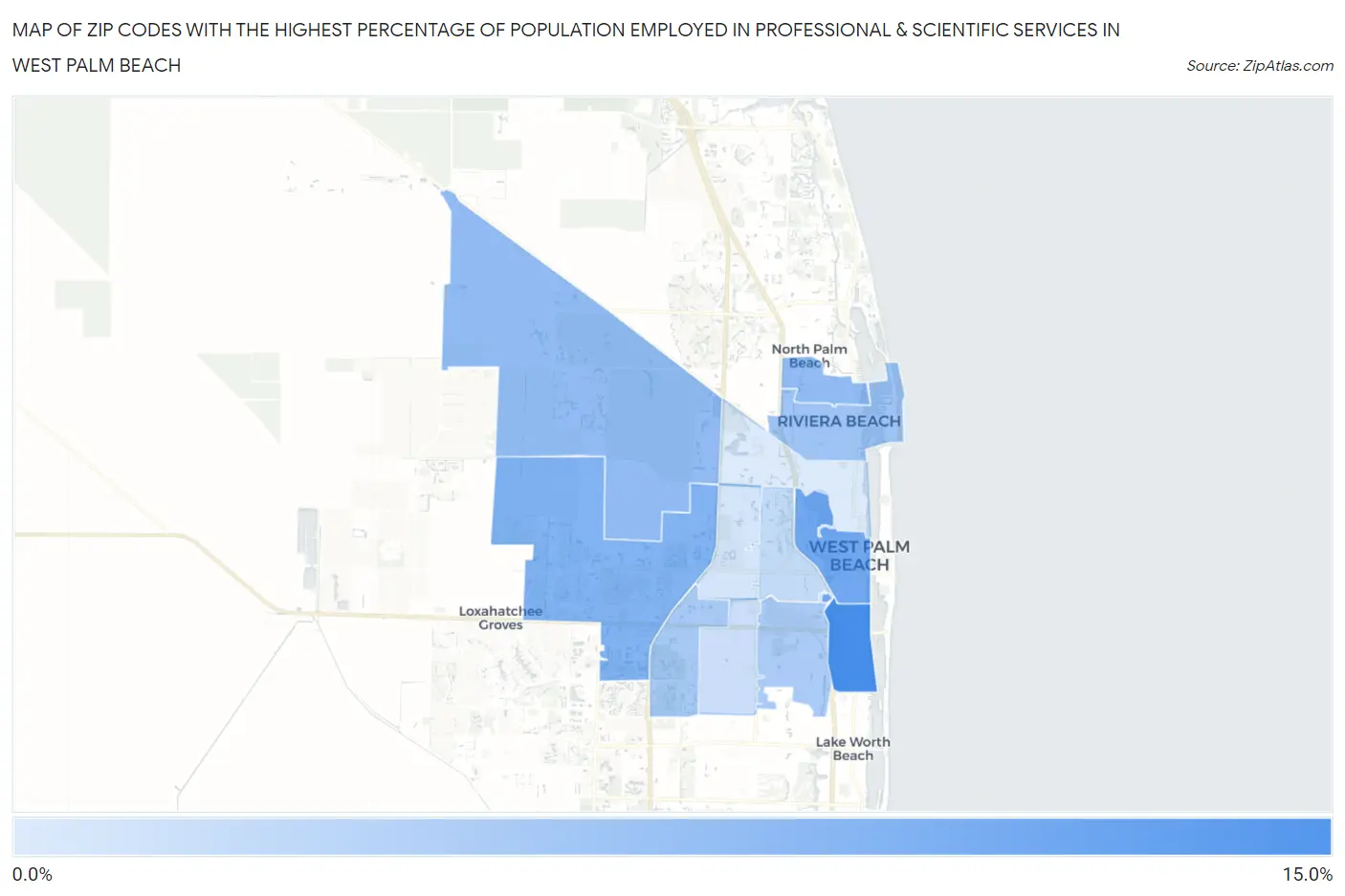 Zip Codes with the Highest Percentage of Population Employed in Professional & Scientific Services in West Palm Beach Map