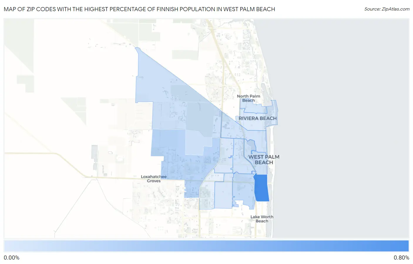 Zip Codes with the Highest Percentage of Finnish Population in West Palm Beach Map