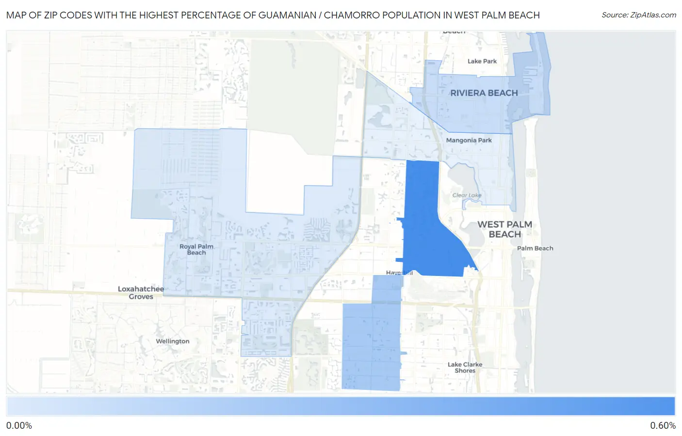 Zip Codes with the Highest Percentage of Guamanian / Chamorro Population in West Palm Beach Map