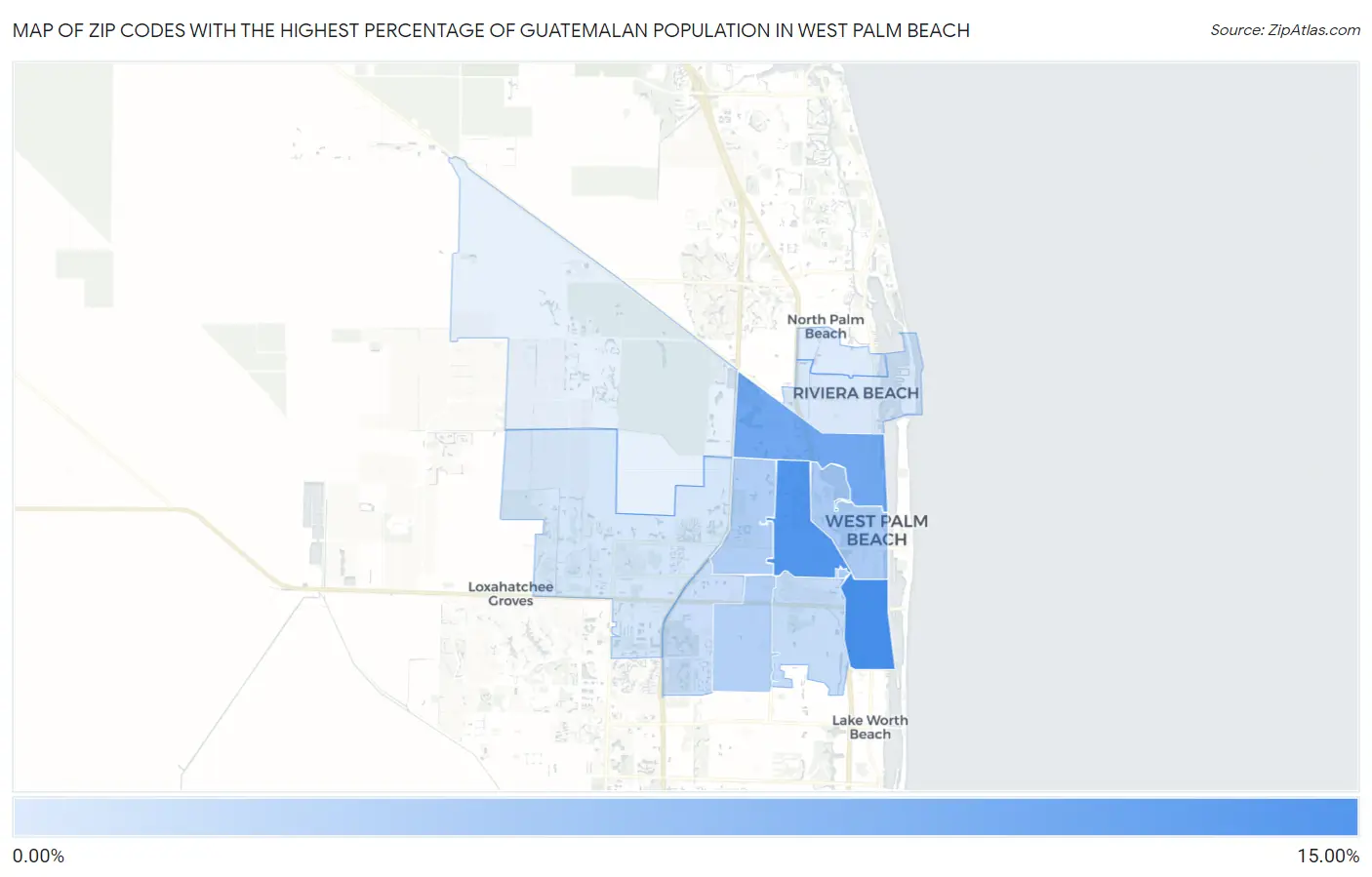 Zip Codes with the Highest Percentage of Guatemalan Population in West Palm Beach Map