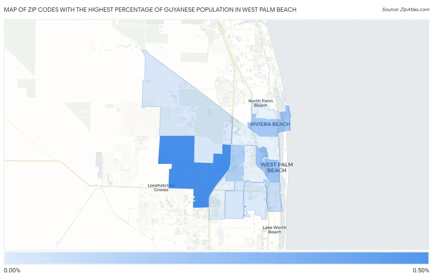 Zip Codes with the Highest Percentage of Guyanese Population in West Palm Beach Map