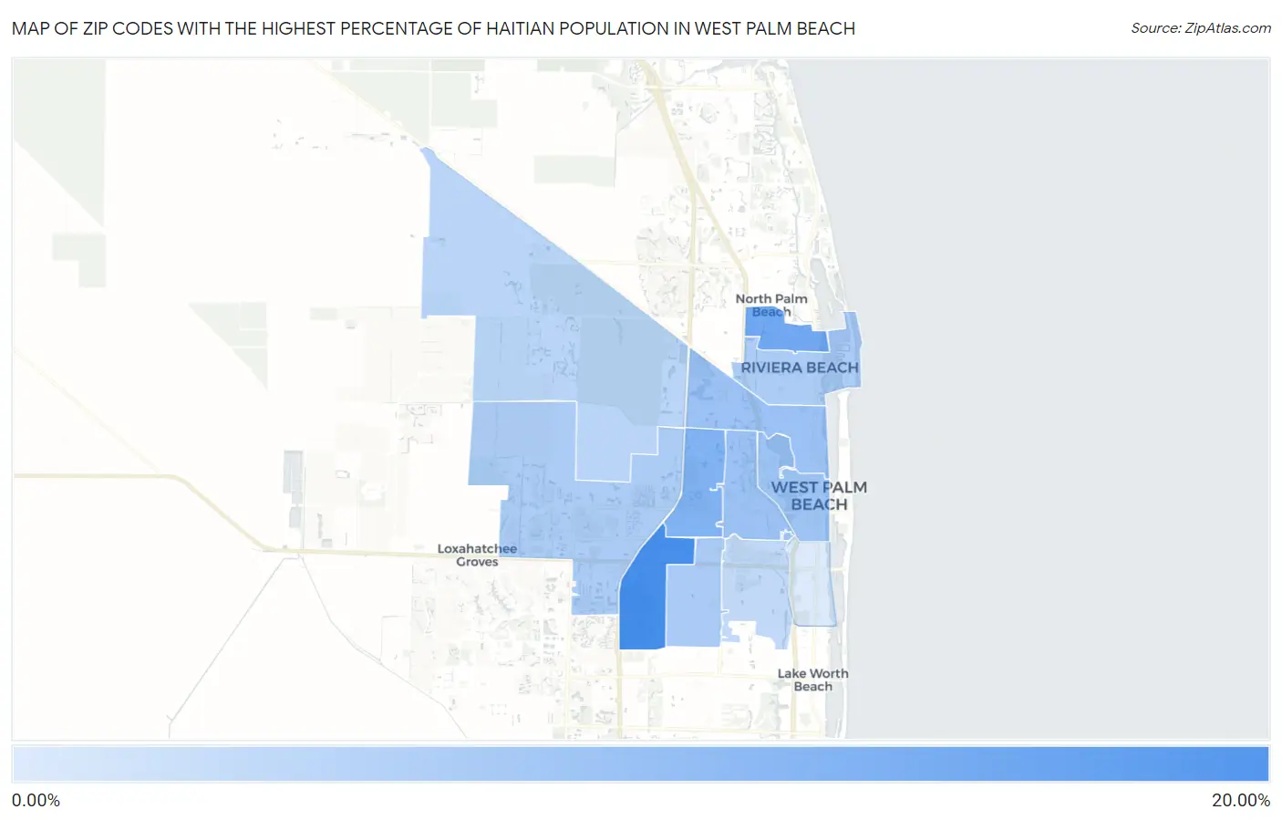 Zip Codes with the Highest Percentage of Haitian Population in West Palm Beach Map