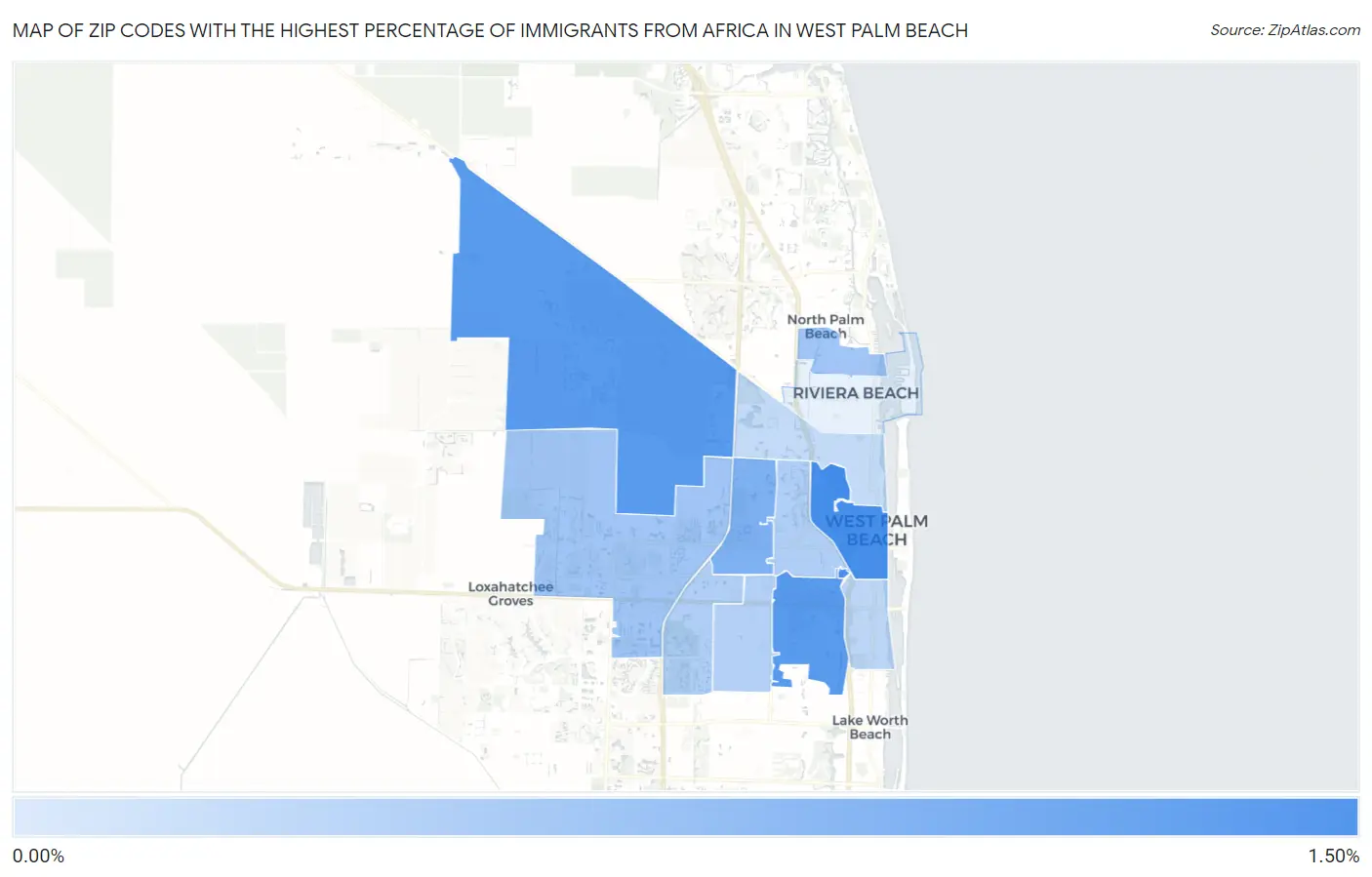 Zip Codes with the Highest Percentage of Immigrants from Africa in West Palm Beach Map