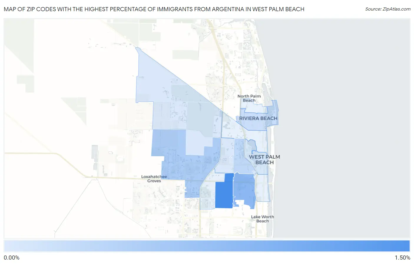 Zip Codes with the Highest Percentage of Immigrants from Argentina in West Palm Beach Map