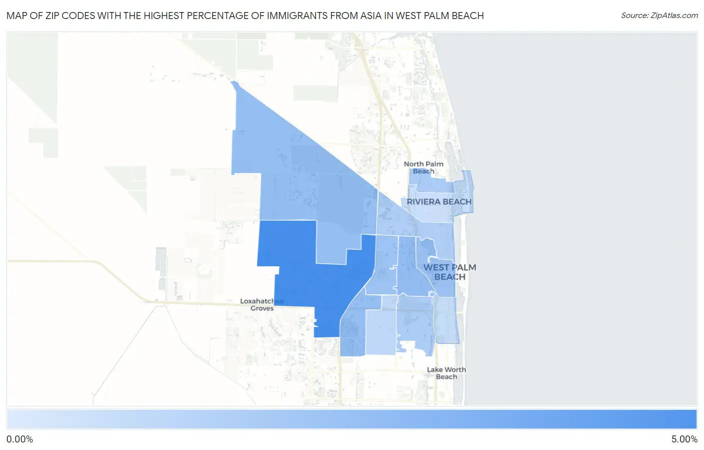 Zip Codes with the Highest Percentage of Immigrants from Asia in West Palm Beach Map