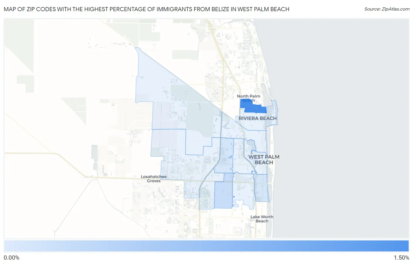 Zip Codes with the Highest Percentage of Immigrants from Belize in West Palm Beach Map