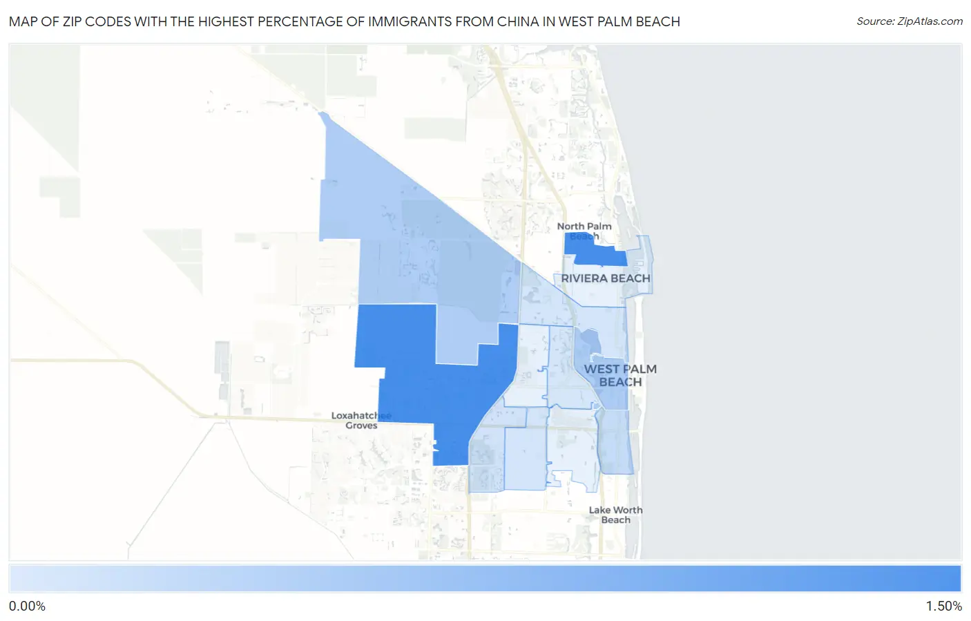 Zip Codes with the Highest Percentage of Immigrants from China in West Palm Beach Map