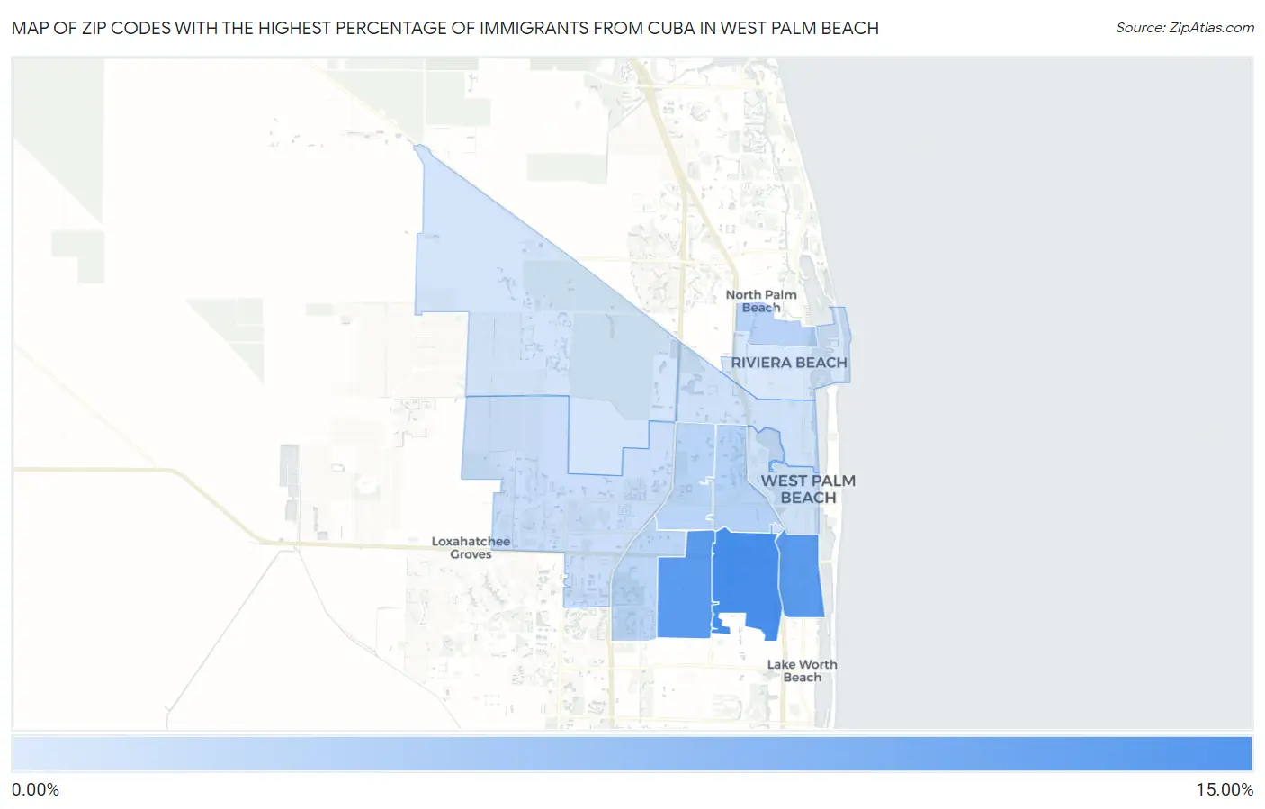 Zip Codes with the Highest Percentage of Immigrants from Cuba in West Palm Beach Map