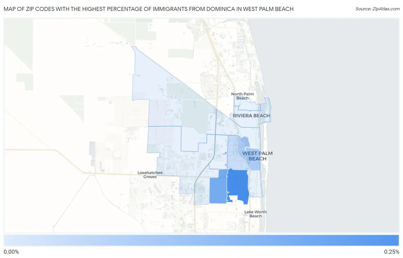 Zip Codes with the Highest Percentage of Immigrants from Dominica in West Palm Beach Map