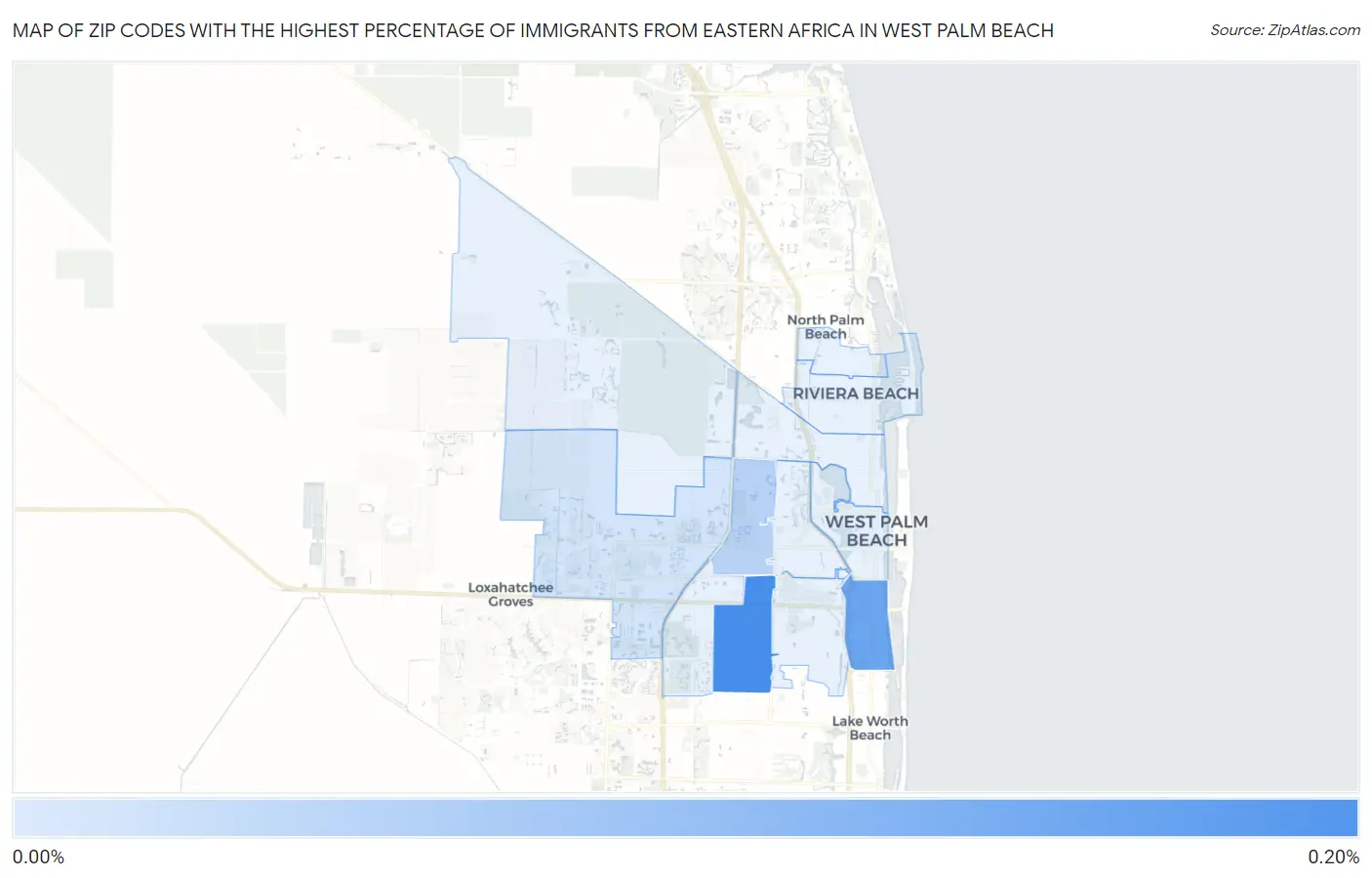 Zip Codes with the Highest Percentage of Immigrants from Eastern Africa in West Palm Beach Map