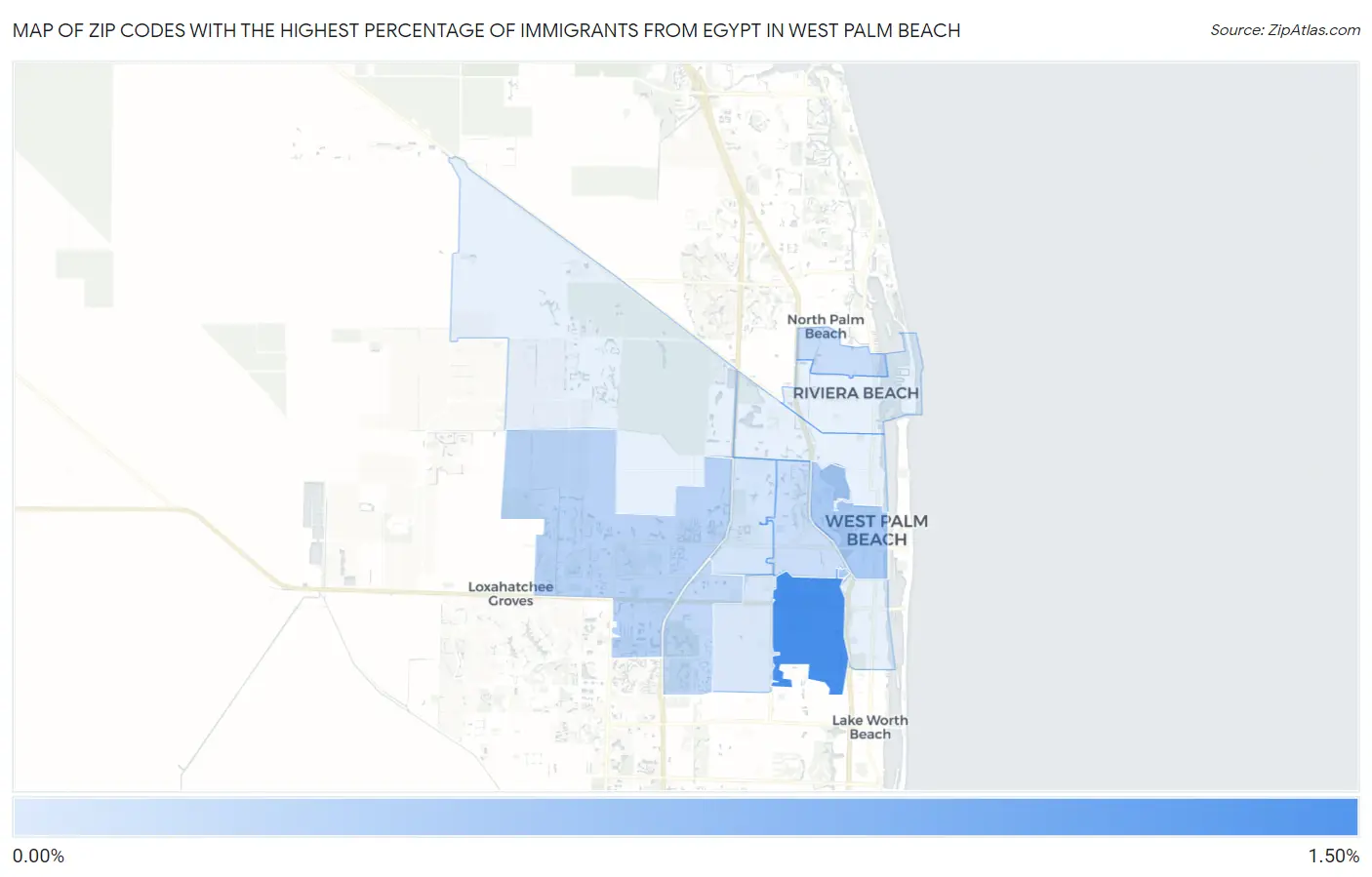 Zip Codes with the Highest Percentage of Immigrants from Egypt in West Palm Beach Map