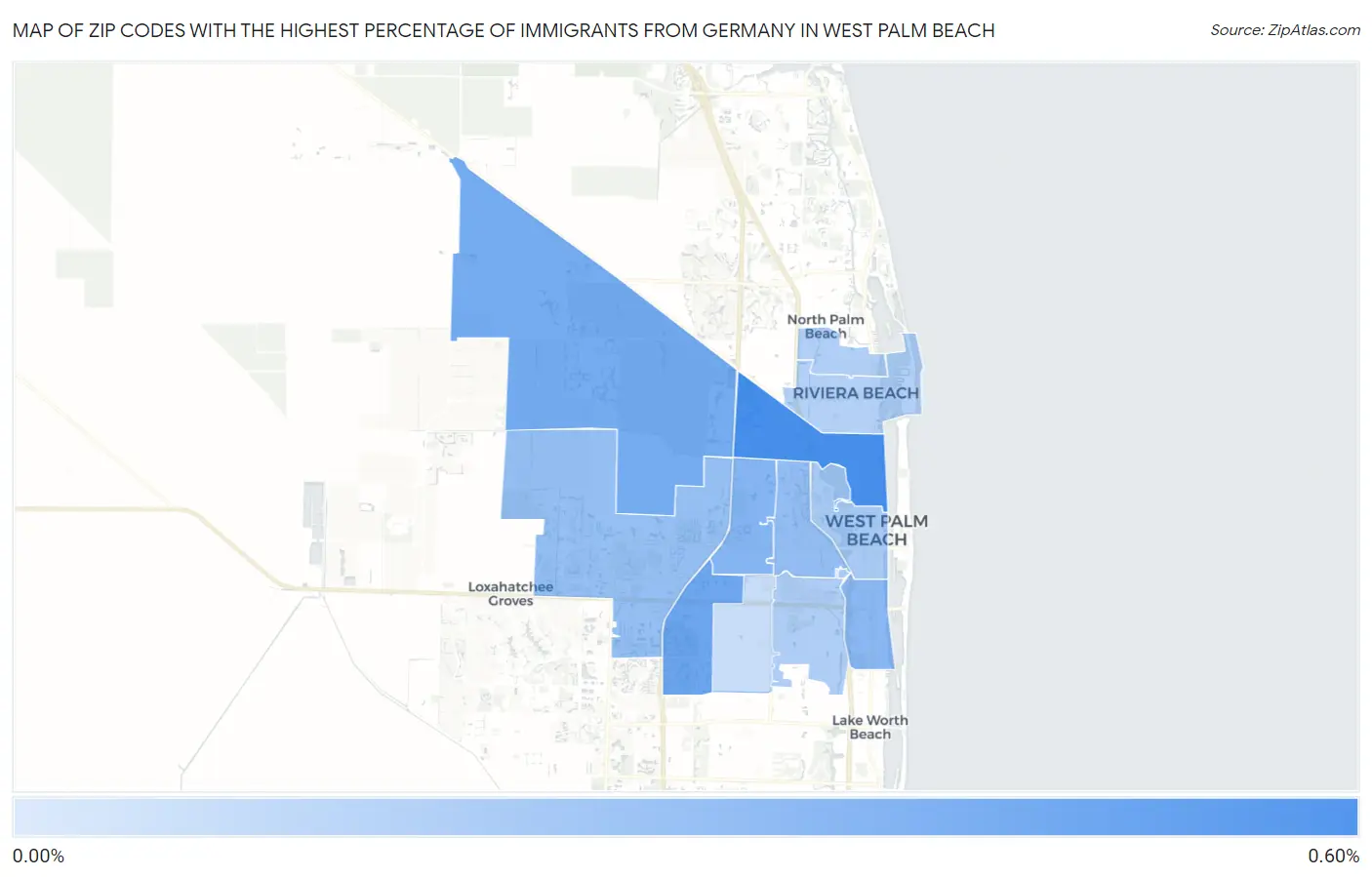 Zip Codes with the Highest Percentage of Immigrants from Germany in West Palm Beach Map