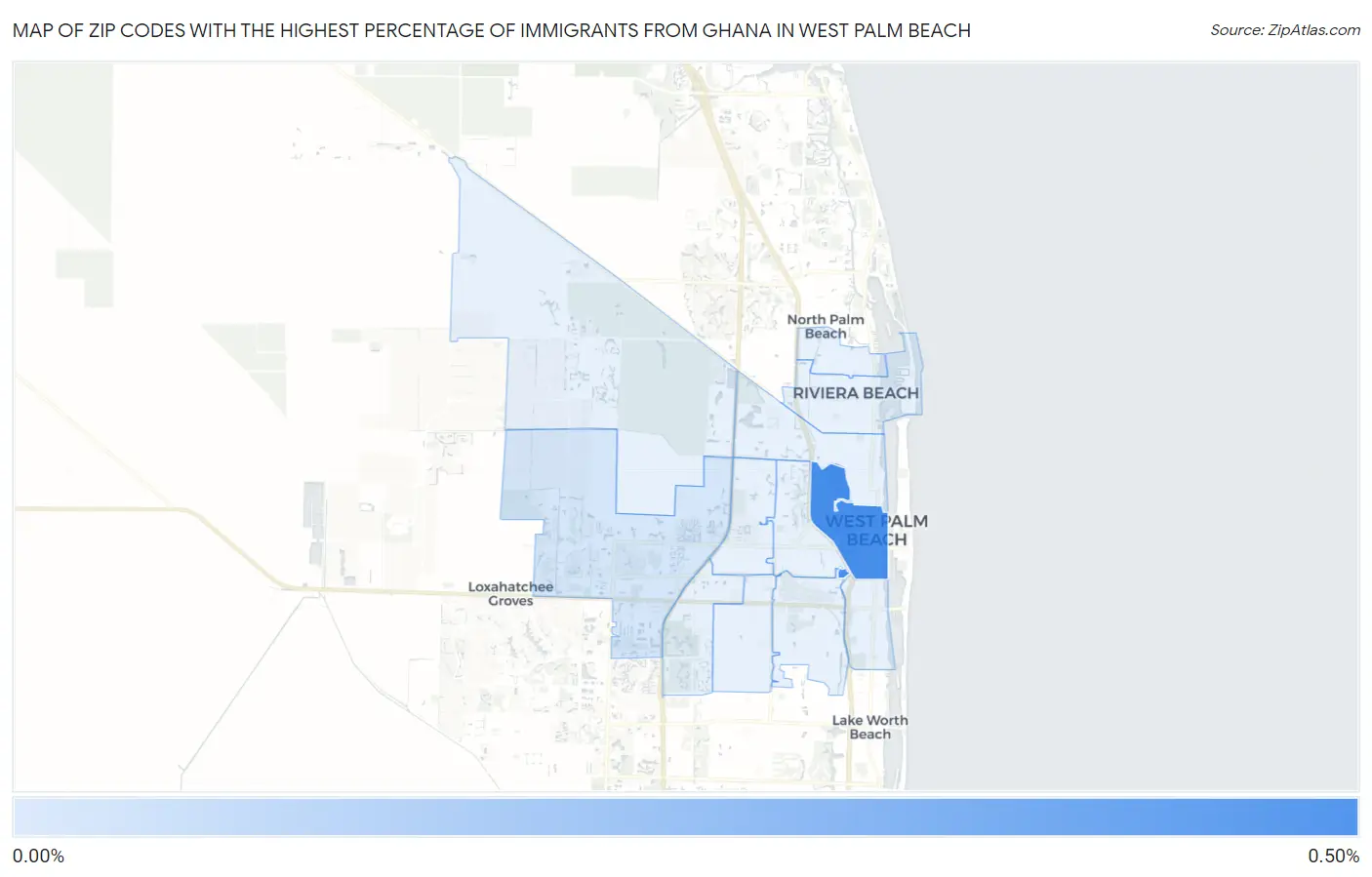 Zip Codes with the Highest Percentage of Immigrants from Ghana in West Palm Beach Map