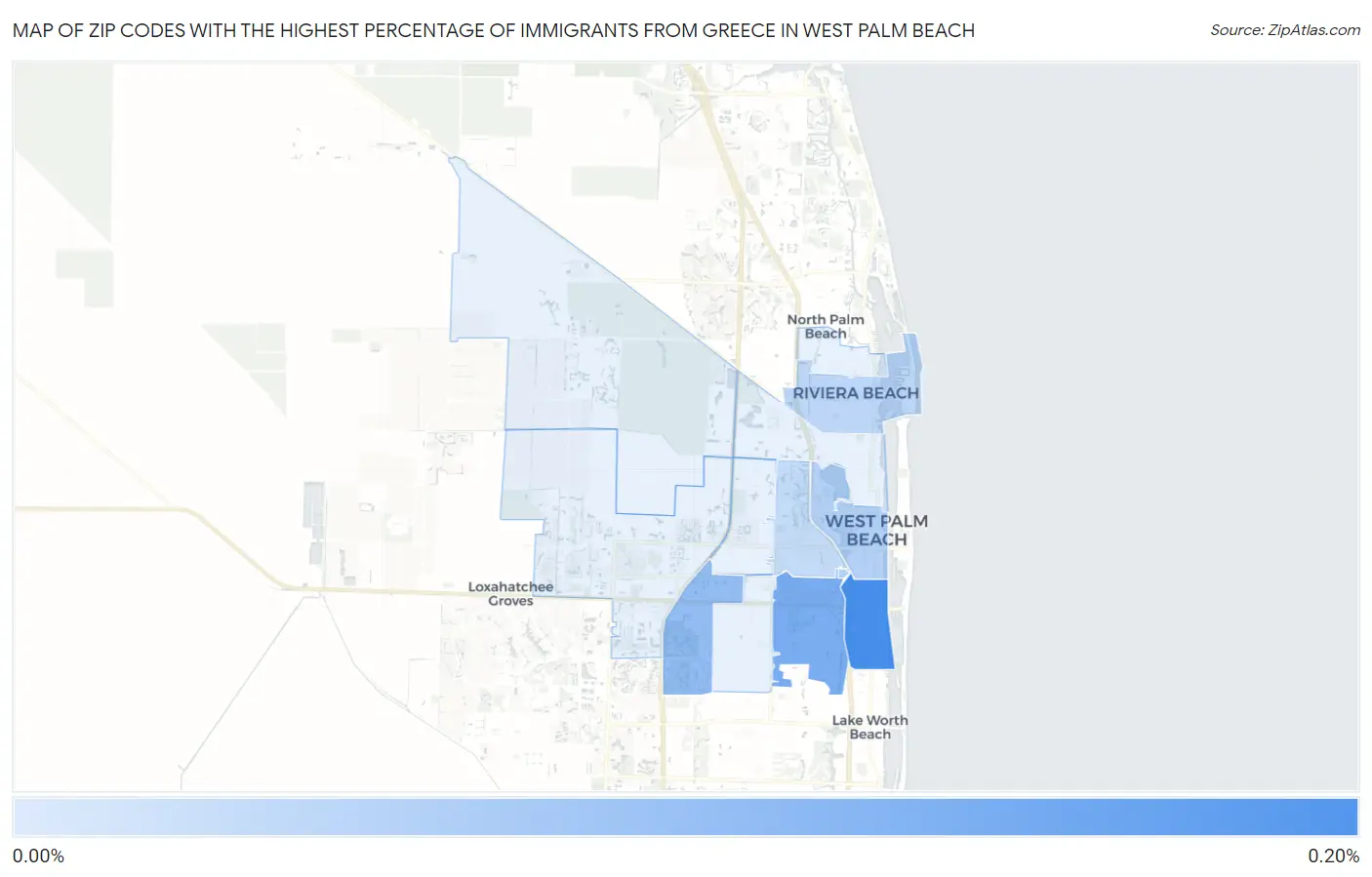 Zip Codes with the Highest Percentage of Immigrants from Greece in West Palm Beach Map