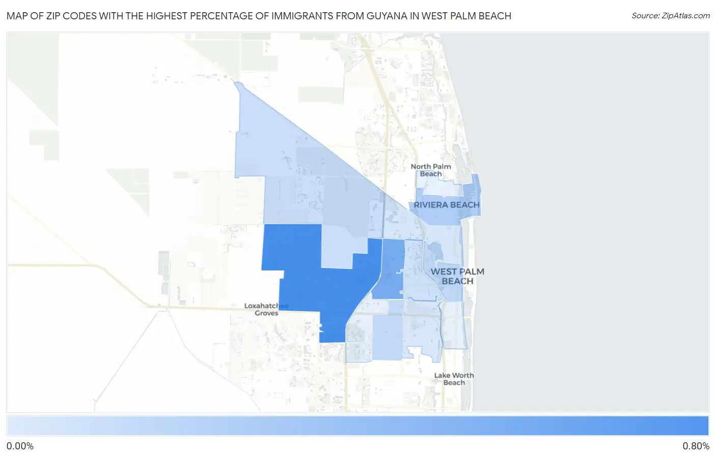 Zip Codes with the Highest Percentage of Immigrants from Guyana in West Palm Beach Map