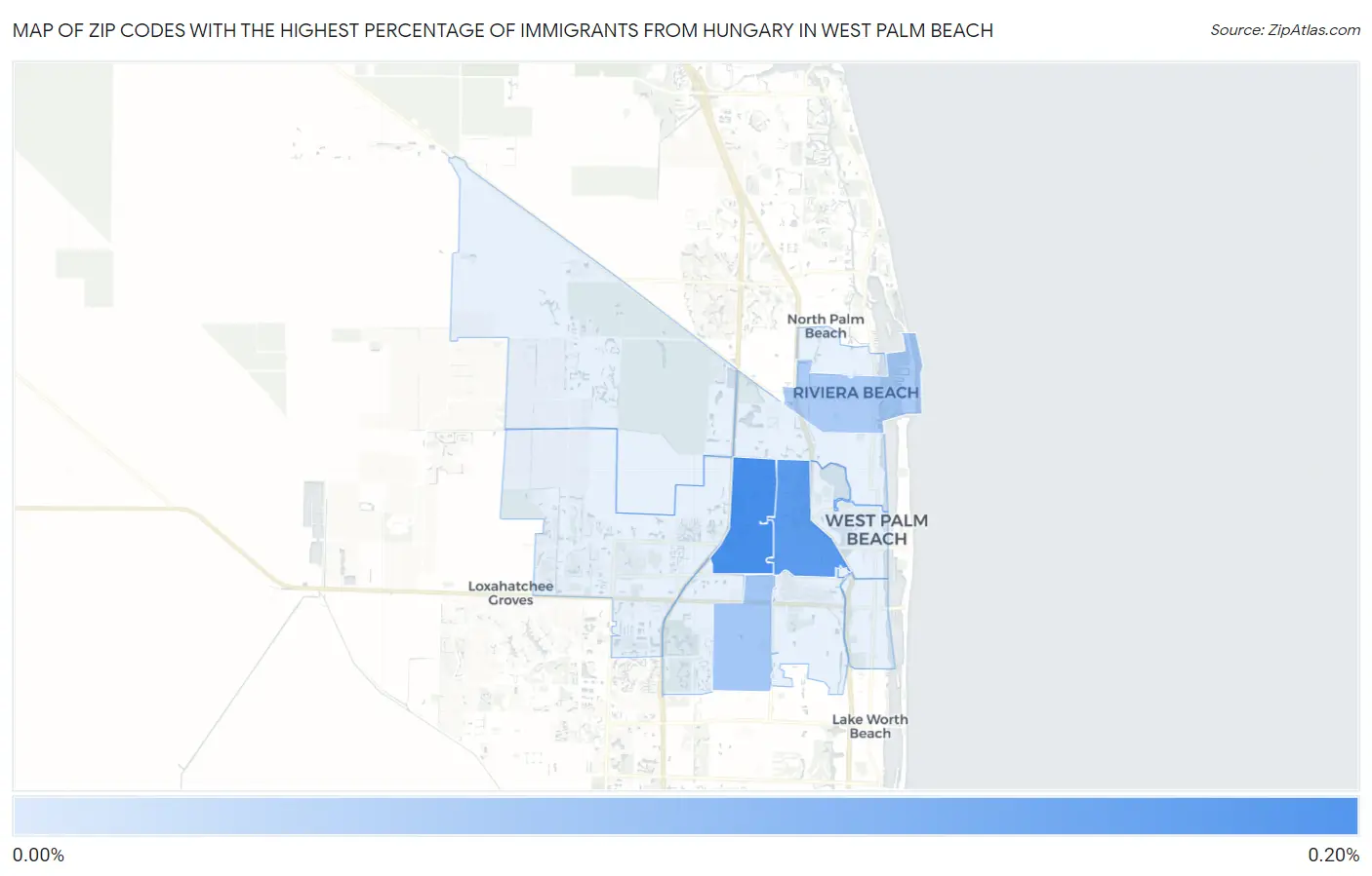 Zip Codes with the Highest Percentage of Immigrants from Hungary in West Palm Beach Map