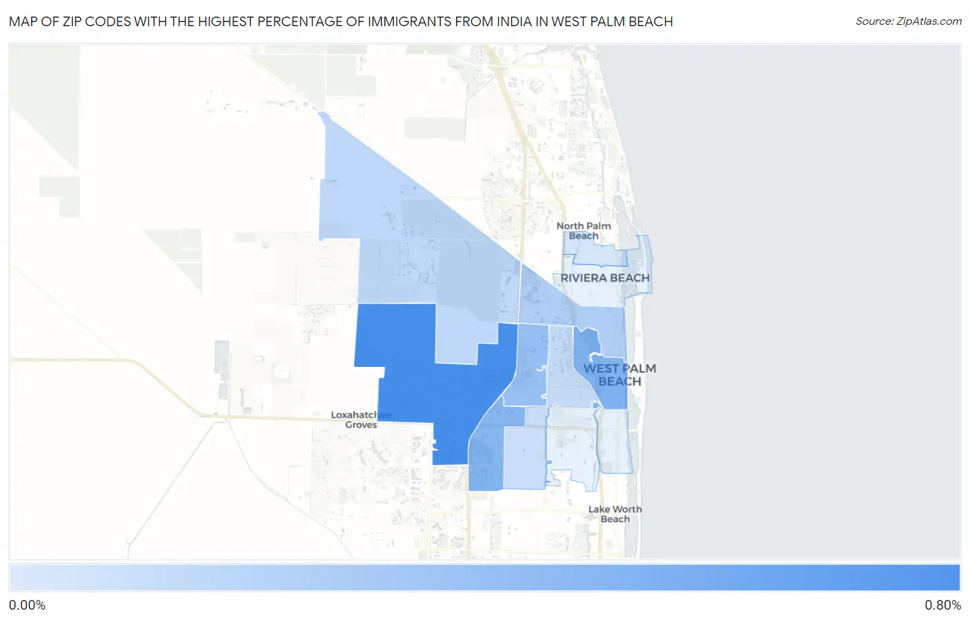 Zip Codes with the Highest Percentage of Immigrants from India in West Palm Beach Map
