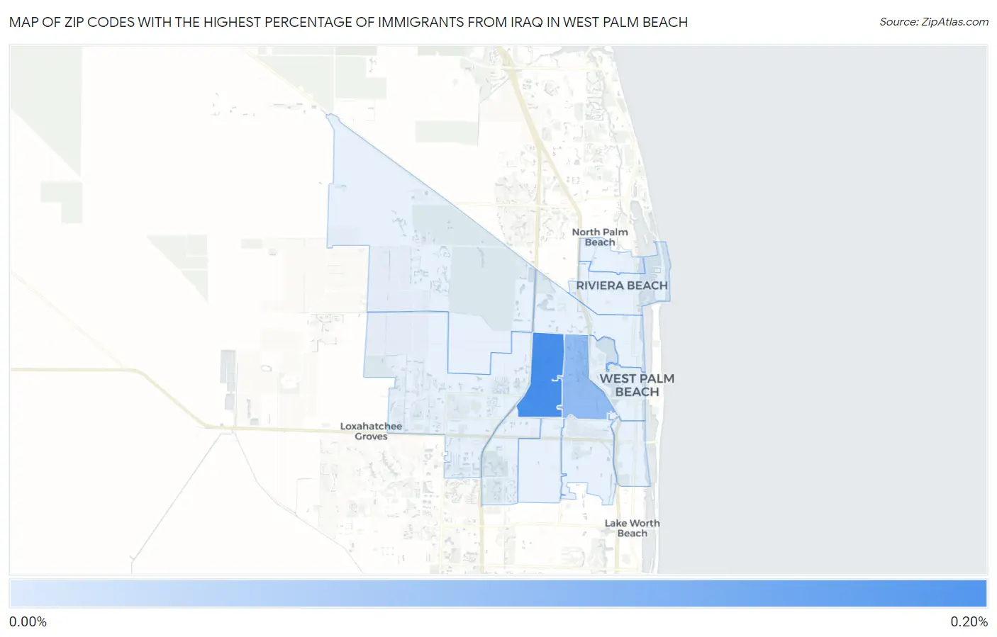Zip Codes with the Highest Percentage of Immigrants from Iraq in West Palm Beach Map