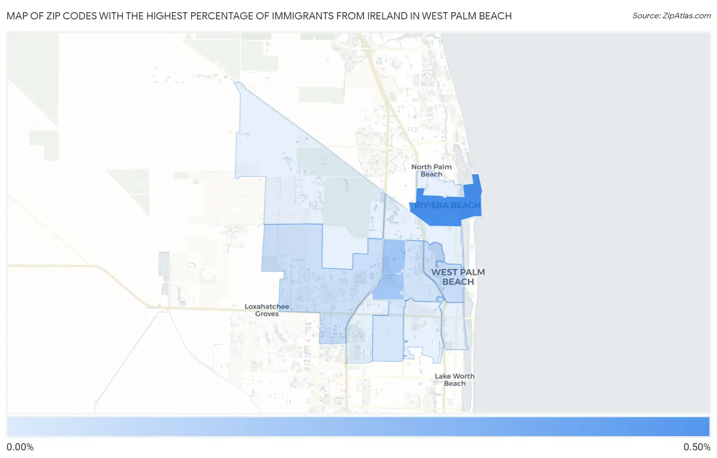 Zip Codes with the Highest Percentage of Immigrants from Ireland in West Palm Beach Map