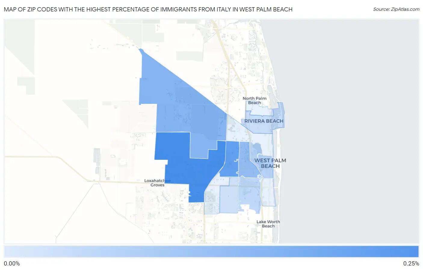 Zip Codes with the Highest Percentage of Immigrants from Italy in West Palm Beach Map