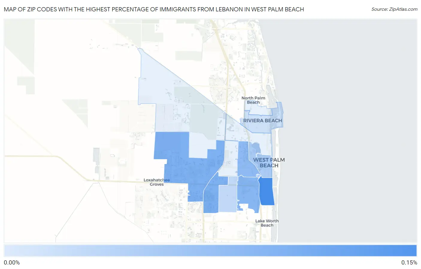 Zip Codes with the Highest Percentage of Immigrants from Lebanon in West Palm Beach Map