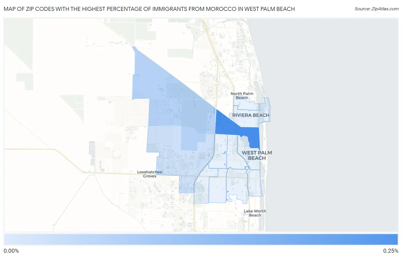 Zip Codes with the Highest Percentage of Immigrants from Morocco in West Palm Beach Map