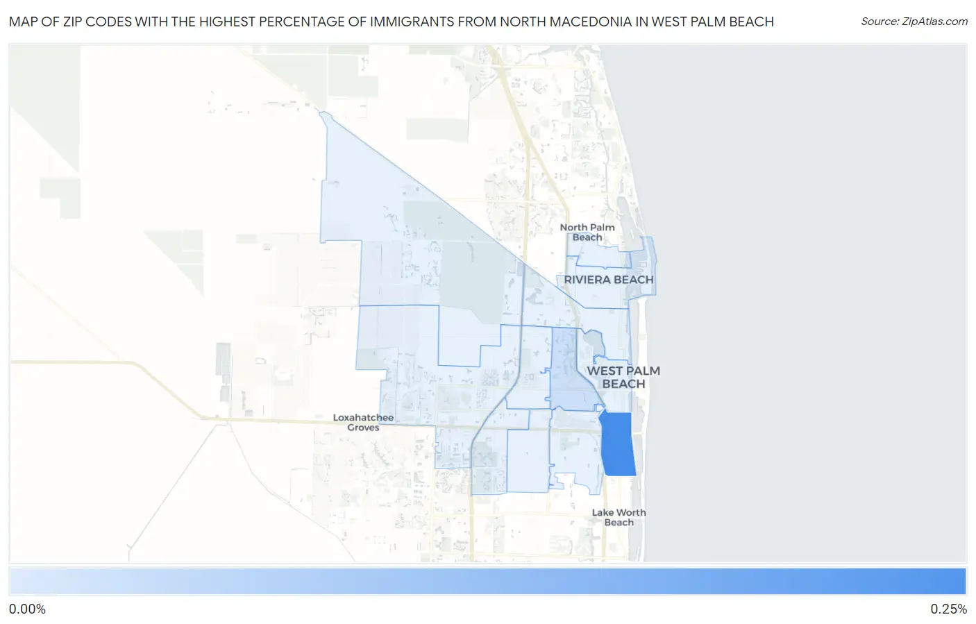 Zip Codes with the Highest Percentage of Immigrants from North Macedonia in West Palm Beach Map