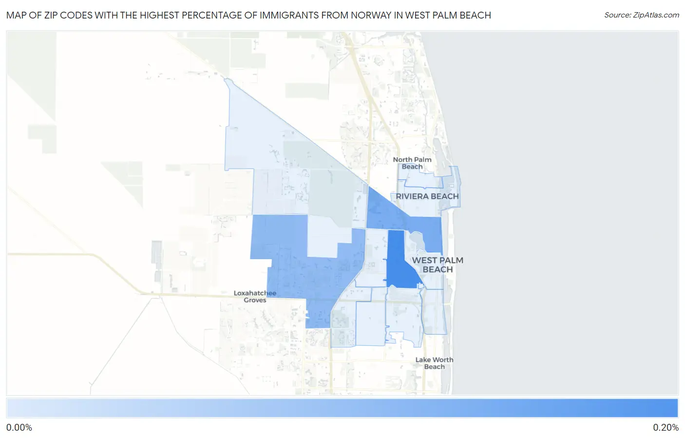 Zip Codes with the Highest Percentage of Immigrants from Norway in West Palm Beach Map