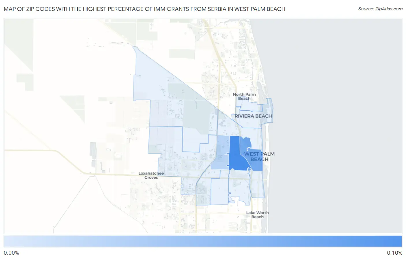 Zip Codes with the Highest Percentage of Immigrants from Serbia in West Palm Beach Map