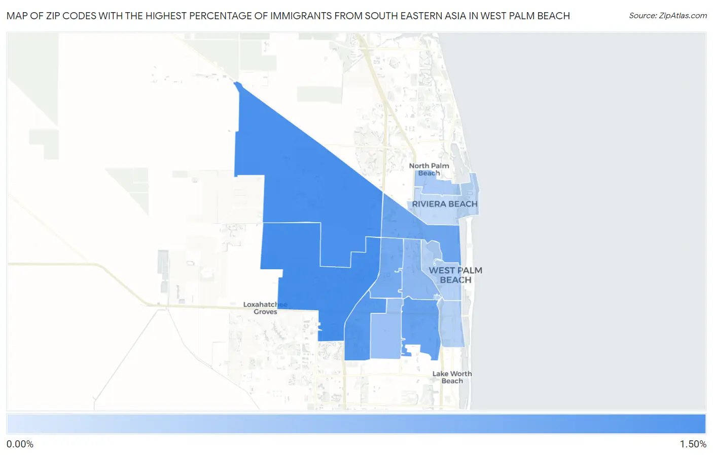 Zip Codes with the Highest Percentage of Immigrants from South Eastern Asia in West Palm Beach Map