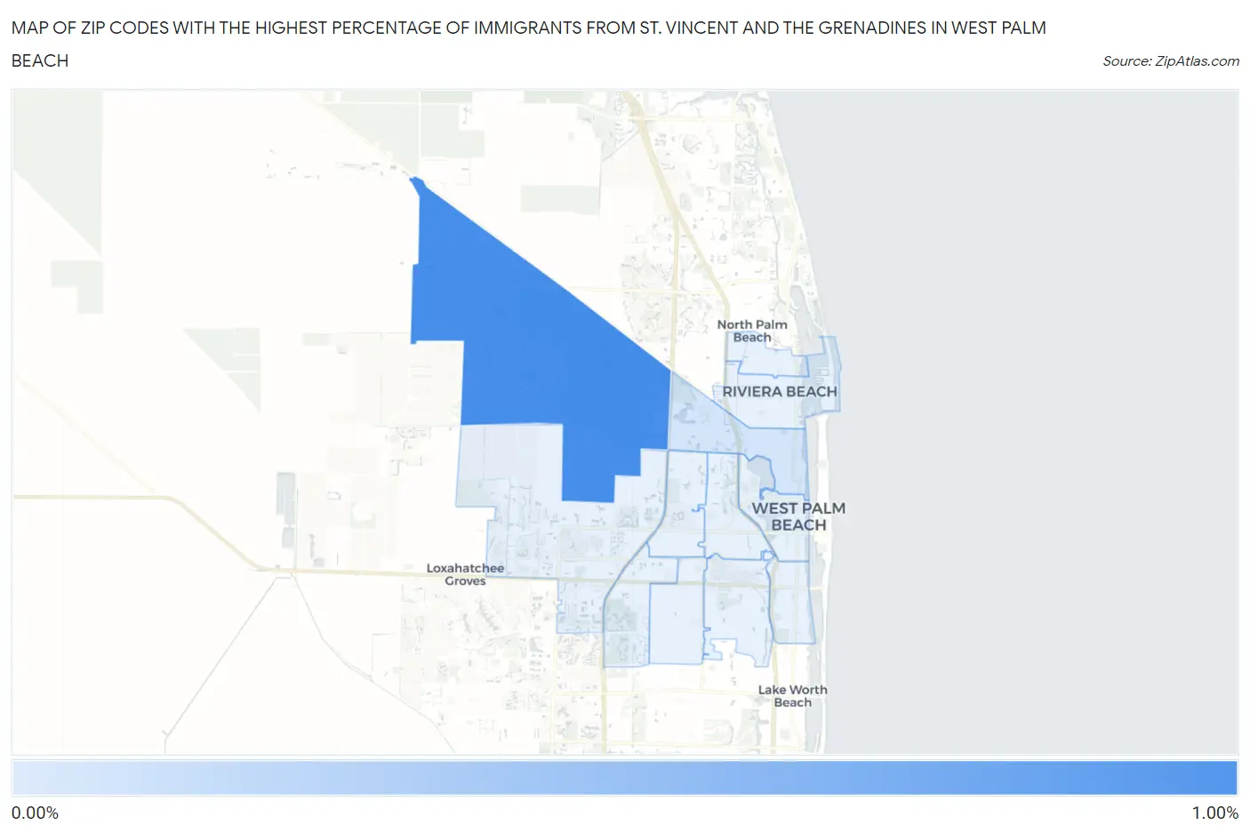 Zip Codes with the Highest Percentage of Immigrants from St. Vincent and the Grenadines in West Palm Beach Map