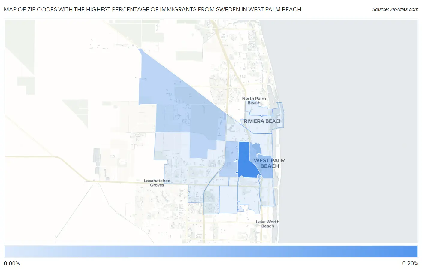 Zip Codes with the Highest Percentage of Immigrants from Sweden in West Palm Beach Map