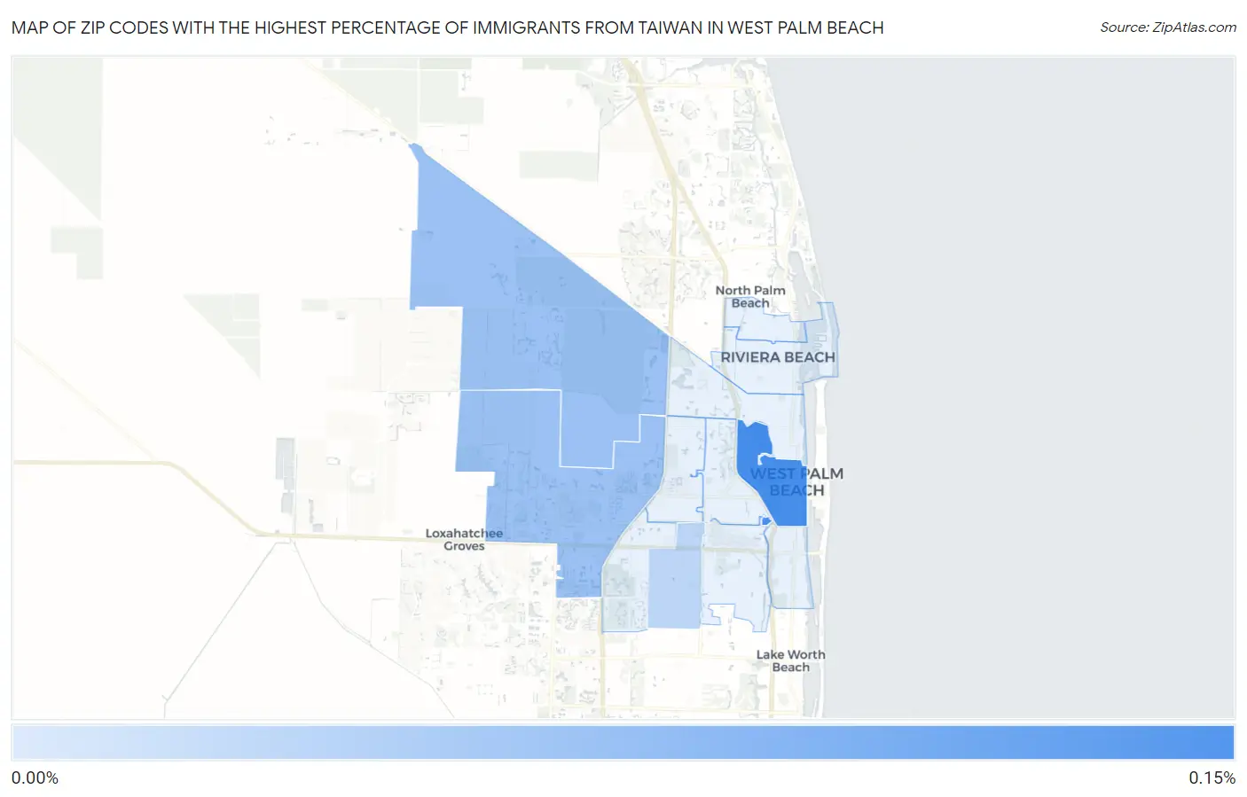 Zip Codes with the Highest Percentage of Immigrants from Taiwan in West Palm Beach Map
