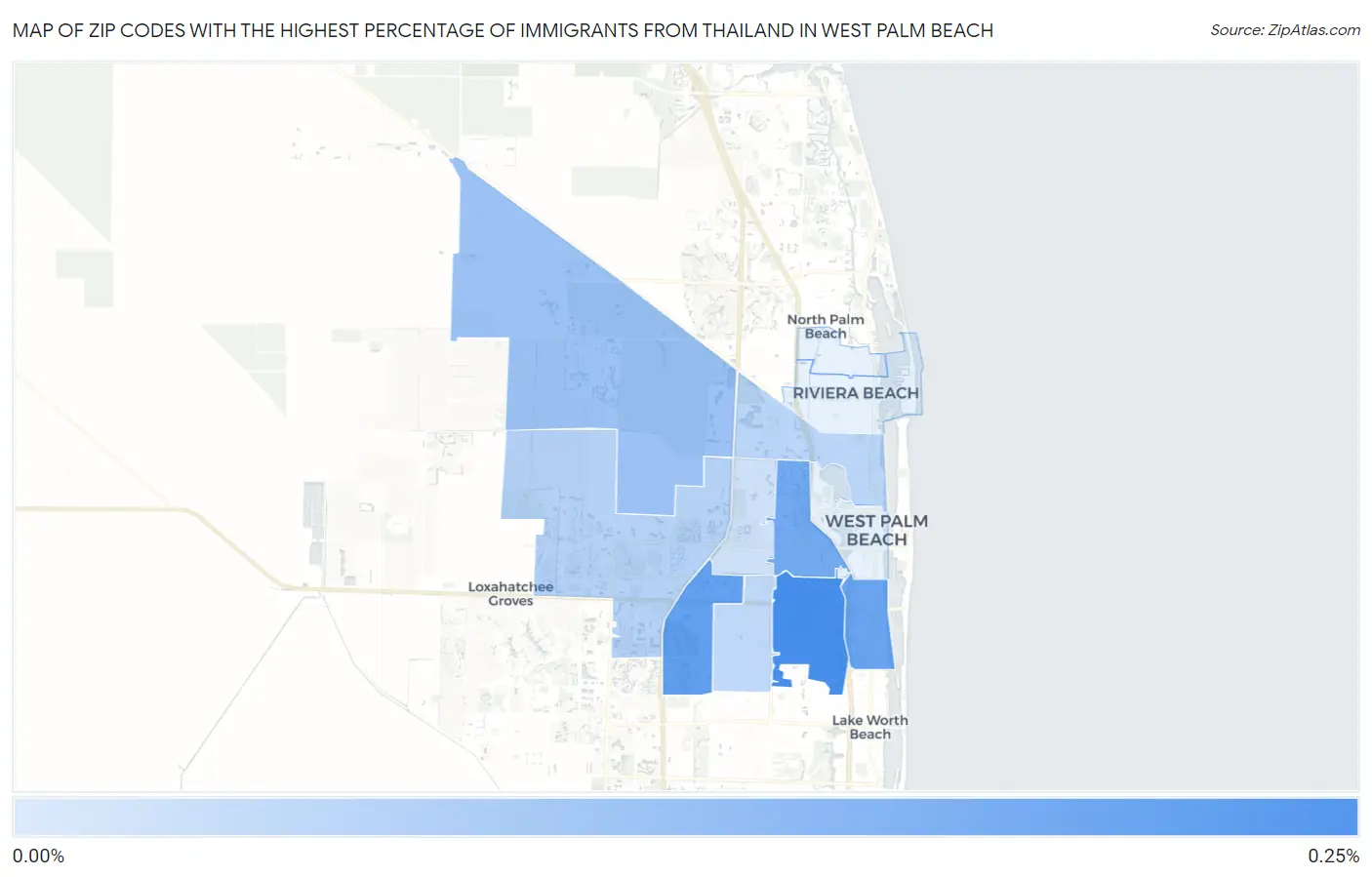 Zip Codes with the Highest Percentage of Immigrants from Thailand in West Palm Beach Map